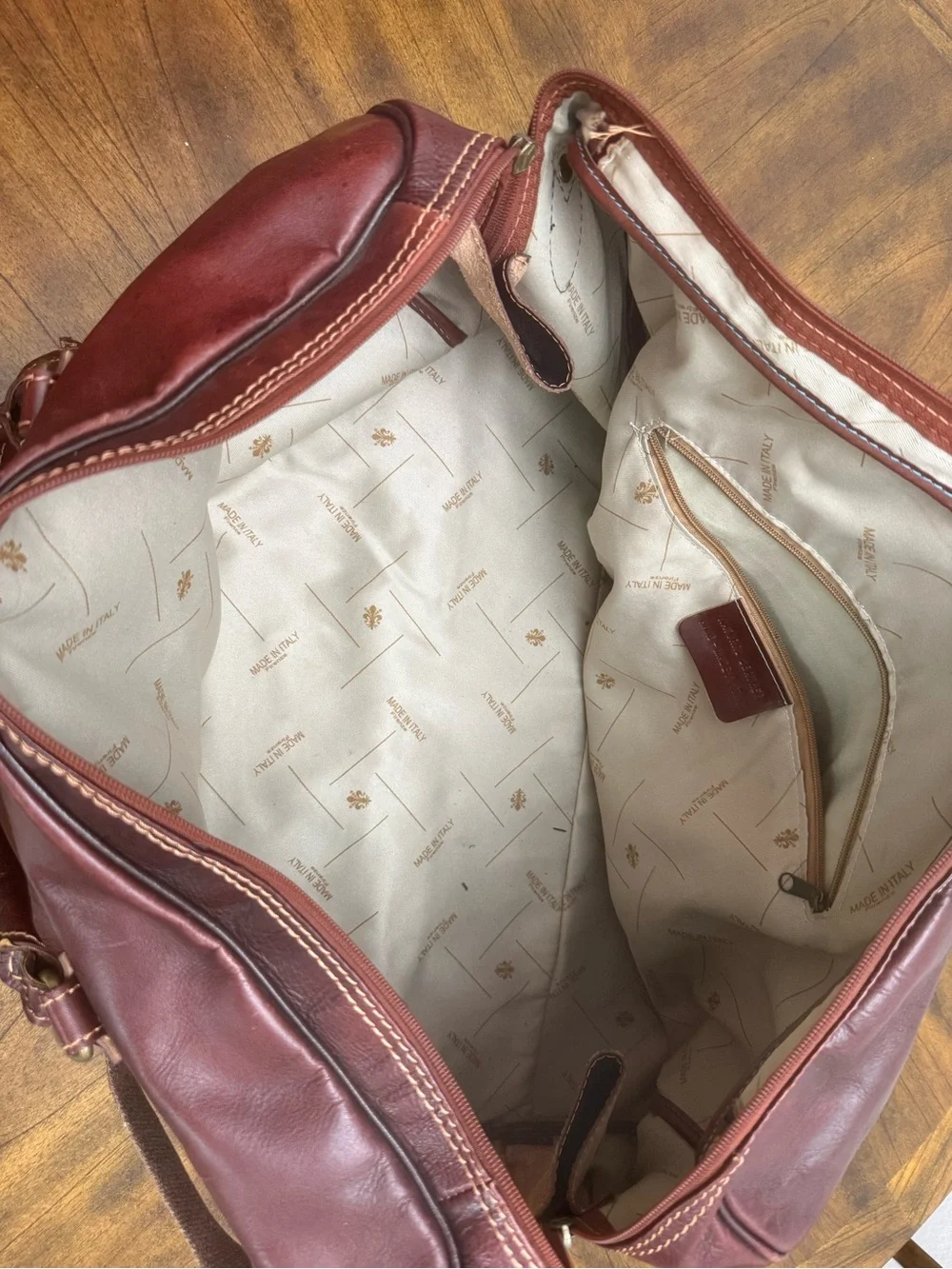 Large 24” Italian Genuine Leather Duffle Weekender Bag Burgundy Handmade Italy